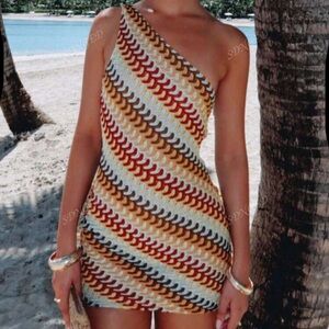Bohemian Patchwork Color-Blocking Jacquard Mini Halter Sundress,